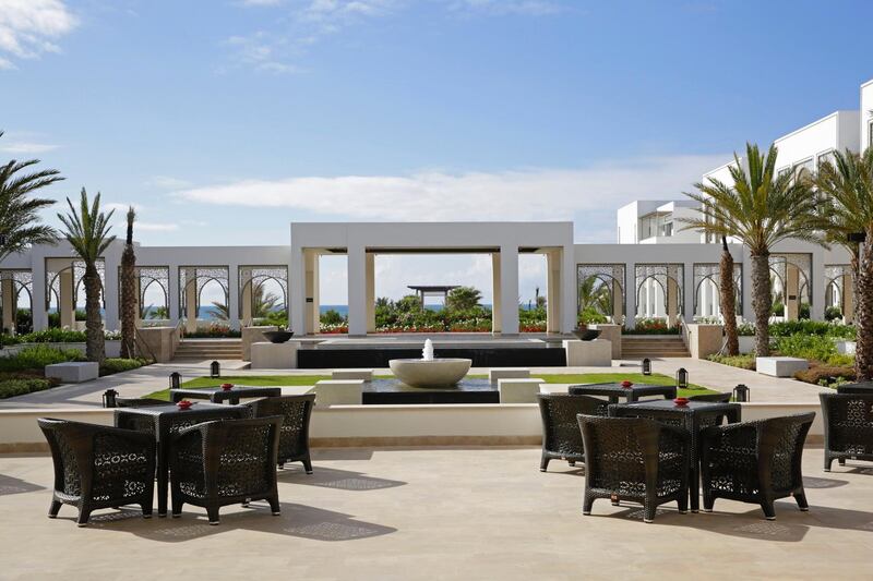 The sprawling outdoor space has a tranquil ambience, with a water feature and sea views. Courtesy Hilton Tangier Al Houara