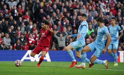 Liverpool's Mohamed Salah nets against Manchester City. PA