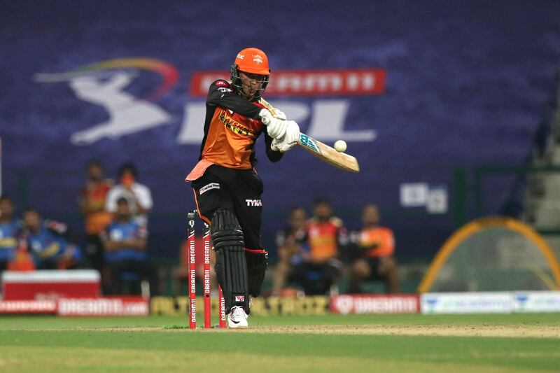 Abhishek Sharma of Sunrisers Hyderabad plays a shot during match 8 of season 13 of Indian Premier League (IPL) between the Kolkata Knight Riders and the Sunrisers Hyderabad held at the Sheikh Zayed Stadium, Abu Dhabi  in the United Arab Emirates on the 26th September 2020.  Photo by: Pankaj Nangia  / Sportzpics for BCCI