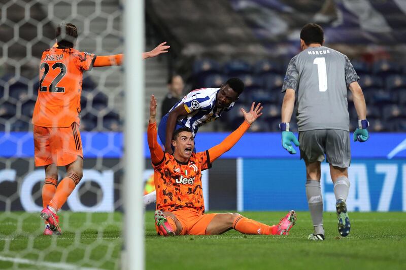 Cristiano Ronaldo appeals for a penalty in the Champions League round of 16, first leg match against Porto. EPA