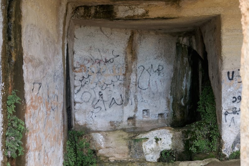 A view shows graffiti on the ancient ruins of the Greek and Roman city of Cyrene.