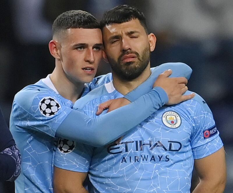 Dejected City players Phil Foden and Sergio Aguero after the match.