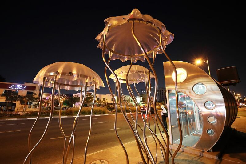 DUBAI, UNITED ARAB EMIRATES , December 24 – 2020 :- Art works installed next to the bus stops on Jumeirah beach road in Dubai. Total eight art works created by international artist installed near the bus stops. ( Pawan Singh / The National ) For Standalone/Online/Instagram/Big Picture