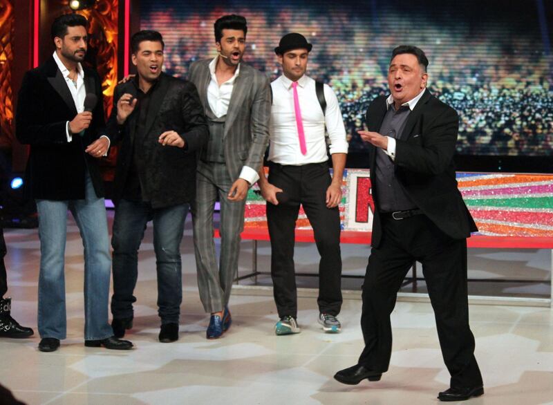 Rishi Kapoor performs on the set of television dance reality show ‘Jhalak Dikhhla Jaa’ during promotion of his  movie ‘All Is Well’ in Mumbai on August 5, 2015.  AFP