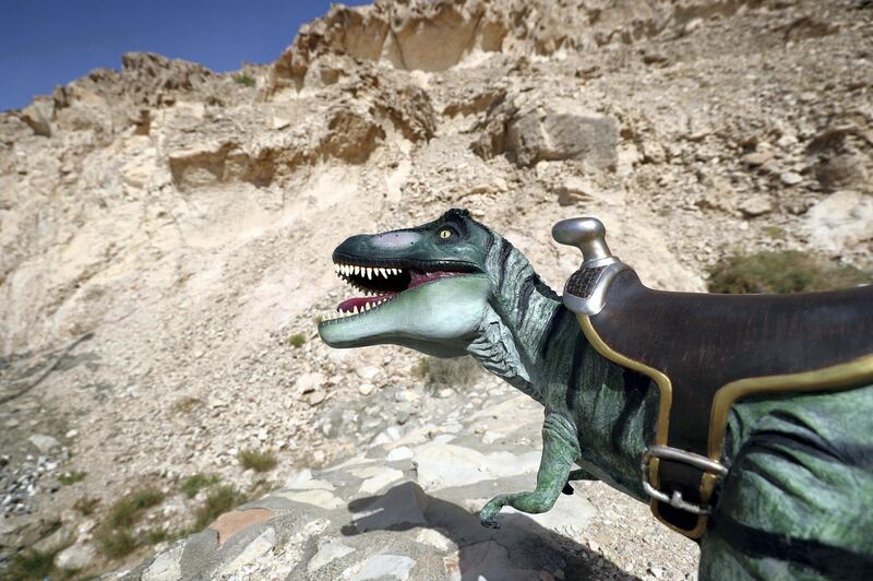 Al Ain, United Arab Emirates - April 18, 2019: Photo project. A T-Rex located on Jebel Hafeet in Al Ain. The Propshop has the largest inventory of quality event props in the UAE, individually hand cast and hand painted. 2019. Al Ain. Chris Whiteoak / The National