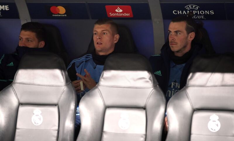Gareth Bale, right, on the Real Madris bench against Manchester City. PA