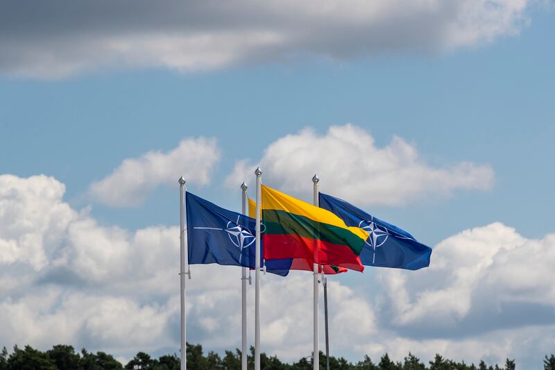 Flags of Nato members fly outside the venue where the summit will be held in Vilnius, Lithuania. AP