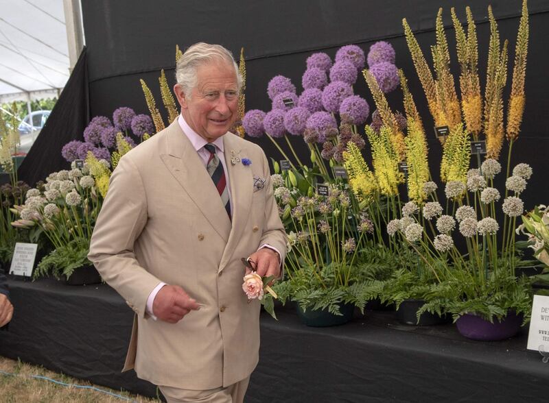 Britain's Prince Charles, Prince of Wales and Patron, The Sandringham Estate Cottage Horticultural Society visits the Sandringham Flower Show at Sandringham House, Norfolk on July 25, 2018.   / AFP / POOL / Arthur Edwards
