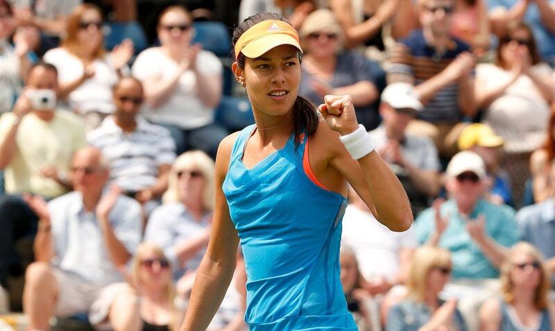 Ana Ivanovic of celebrates after defeating Zhang Shuai of China during the semi-final of the WTA Birmingham Open on Saturday. Andrew Yates / AFP / June 14, 2014 