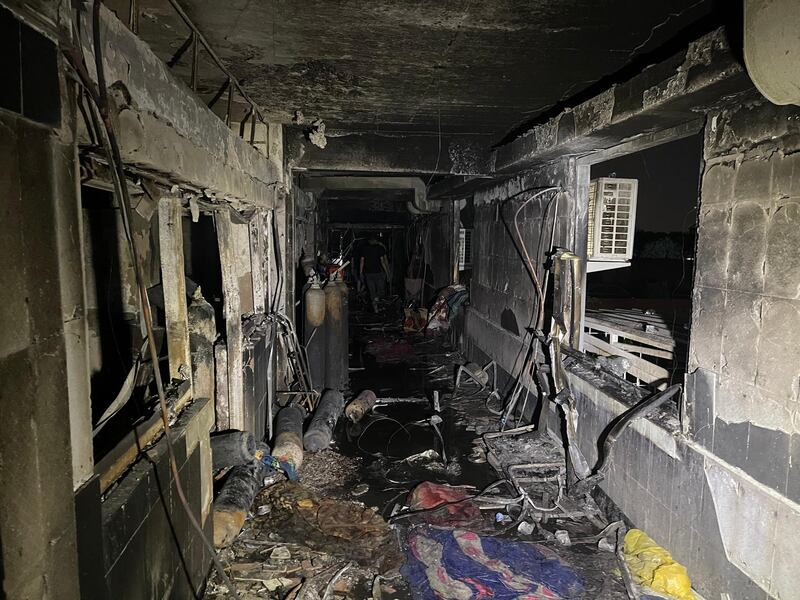 Aftermath of a fire that ripped through the intensive care unit of Ibn Al Khateeb hospital, south of Iraq's capital Baghdad. EPA