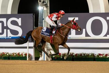RB Money To Burn, ridden by Fabrice Veron, wins at Meydan Racecourse in January. Antonie Robertson/The National