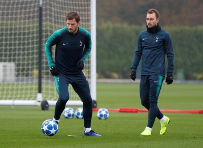 Soccer Football - Champions League - Tottenham Hotspur Training - Tottenham Hotspur Training Centre, London, Britain - November 27, 2018   Tottenham's Jan Vertonghen and Christian Eriksen during training     Action Images via Reuters/Paul Childs