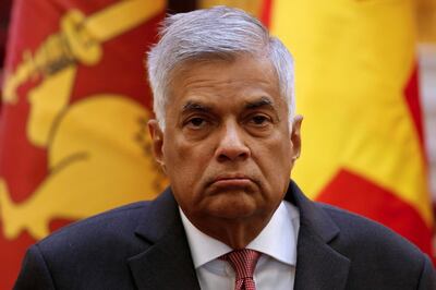FILE PHOTO: Sri Lanka Prime Minister Ranil Wickremesinghe attends a news conference with Vietnam's Prime Minister Nguyen Xuan Phuc (unseen) at the Government Office in Hanoi, Vietnam, April 17, 2017. REUTERS/Kham/File Photo