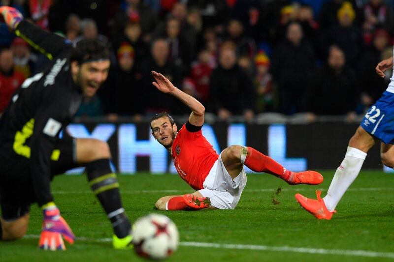 Vladimir Stojkovic of Serbia watches the attempt on goal of Gareth Bale of Wales during the 2018 World Cup qualifier at Cardiff City Stadium on November 12, 2016 in Cardiff, Wales. Stu Forster / Getty Images