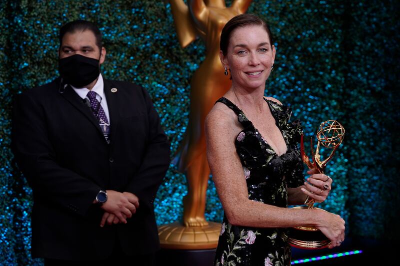 Julianne Nicholson, winner of the award for Outstanding Supporting Actress in a Limited or Anthology Series or Movie for 'Mare of Easttown'. AP