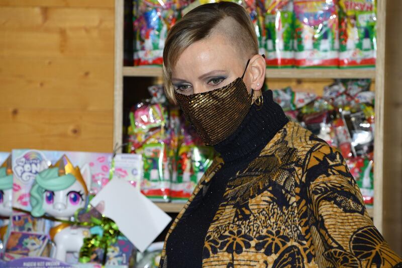 MONACO, MONACO - DECEMBER 16:  Princess Charlene of Monaco attends the Christmas gift distribution on December 16, 2020 in Monaco, Monaco. (Photo by Pascal Le Segretain/Getty Images)