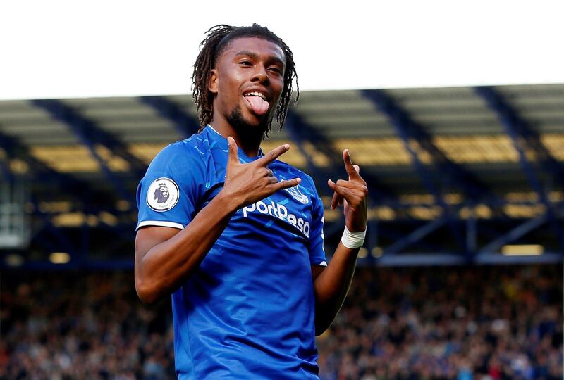 Everton's Alex Iwobi celebrates scoring their second goal. Reuters