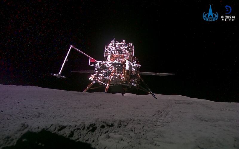 China's Chang'e-6 probe is taken by a mini rover after it landed on the Moon's surface. CNSA / Xinhua via AP