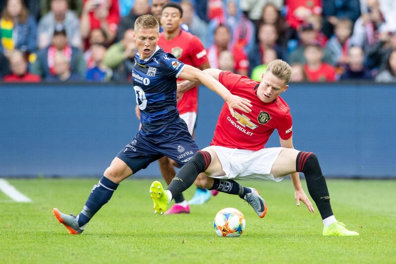 Scott McTominay, right, in action for Manchester United in Norway. Reuters