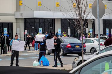 Workers at Amazon's fulfillment centre in Staten Island, protest against work conditions in the company's warehouse. AP Photo