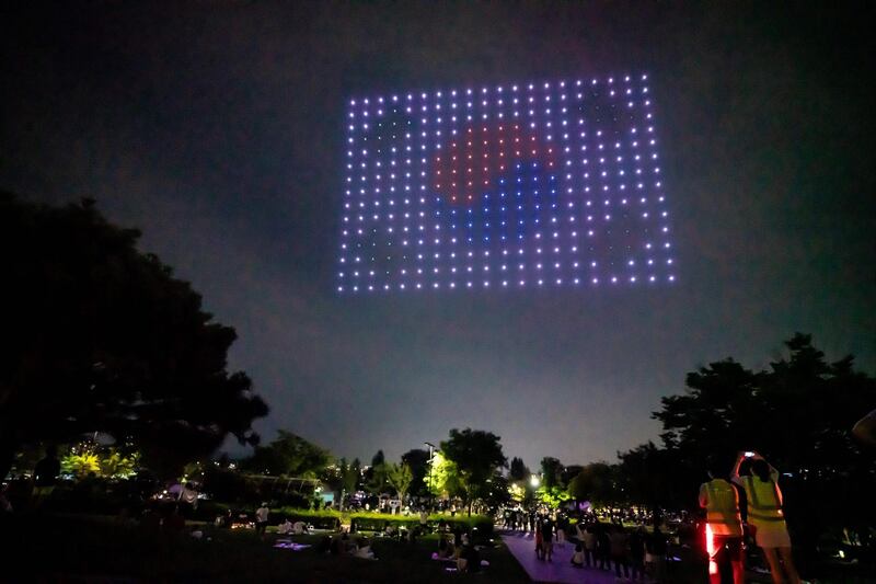 Hundreds of drones lit up the night sky in Seoul as the world battles the coronavirus pandemic. AFP