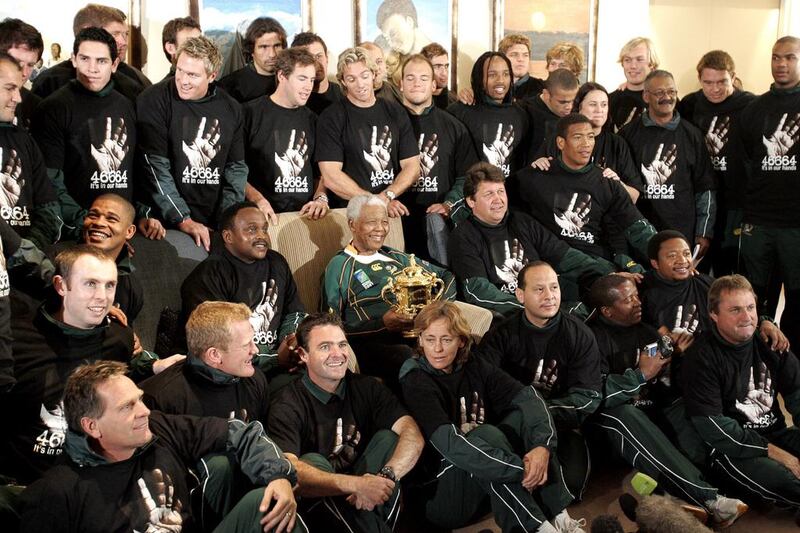 Mandela with the 2007 Rugby World Cup-winning Springboks. Gianluigi Guercia / Reuters