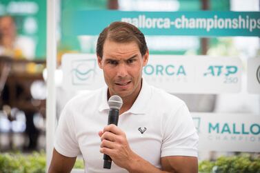 Spanish tennis player Rafael Nadal speaks during a press conference at Santa Ponsa Country club in Santa Ponsa, on the Spanish Balearic Island of Mallorca, on June 17, 2022.  - Rafael Nadal said he intends to play at Wimbledon but his final decision rests on how his troublesome left foot feels after training in London next week.  (Photo by JAIME REINA  /  AFP)