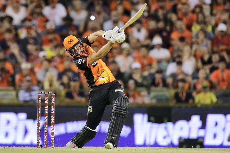 PERTH, AUSTRALIA - JANUARY 08: Tim David of the Scorchers bats  during the Big Bash League match between the Perth Scorchers and the Melbourne Renegades at WACA on January 8, 2018 in Perth, Australia.  (Photo by Will Russell - CA/Cricket Australia via Getty Images/Getty Images)