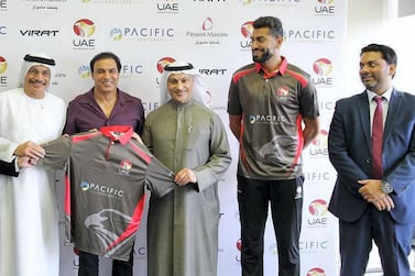 New UAE director of cricket Robin Singh, third from left, with members of the Emirates Cricket Board. Courtesy Robin Singh / Twitter