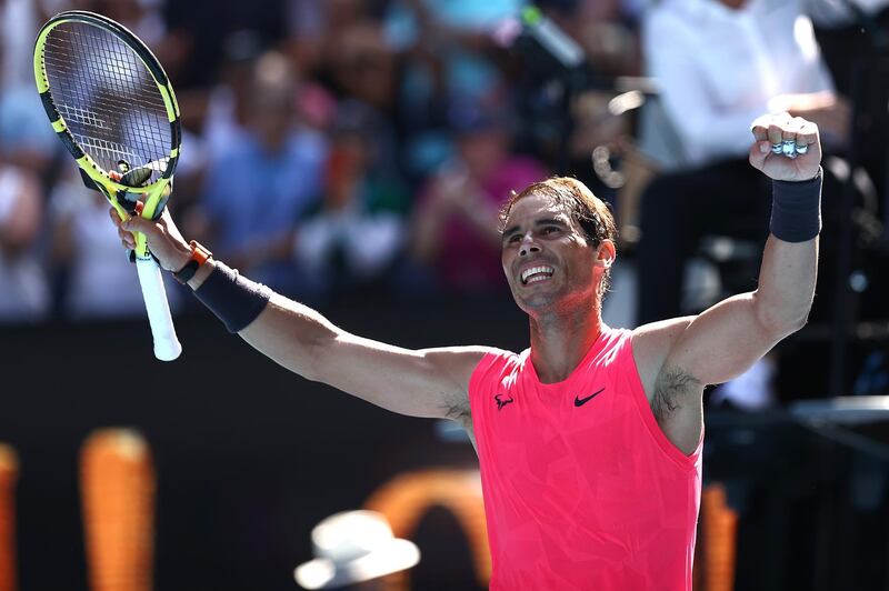 MELBOURNE, AUSTRALIA - JANUARY 21:  Rafael Nadal of Spain waves to the crowd after winning  his Men's Singles first round match against Hugo Dellien of Bolivia on day two of the 2020 Australian Open at Melbourne Park on January 21, 2020 in Melbourne, Australia. (Photo by Cameron Spencer/Getty Images)