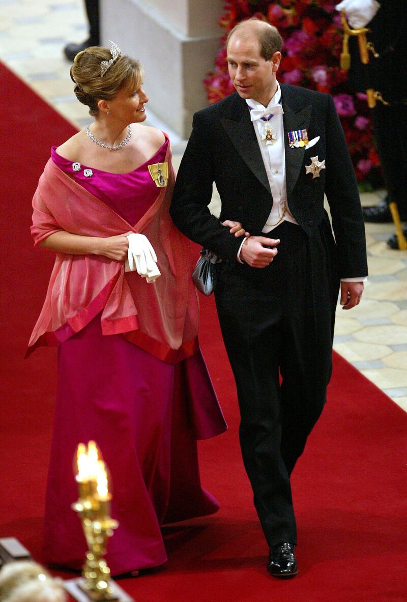 COPENHAGEN, DENMARK - MAY 14:  British Prince Edward and Sophie, Countess of Wessex attend the wedding of Danish Crown Prince Frederik and Miss Mary Elizabeth Donaldson at Copenhagen Cathedral on May 14, 2004 in Copenhagen, Denmark. The romance began in 2000 when Donaldson met the heir to one of Europe's oldest monarchies over drinks at the Sydney Olympics, where he was with the Danish sailing team. (Photo by Sean Gallup/Getty Images)

