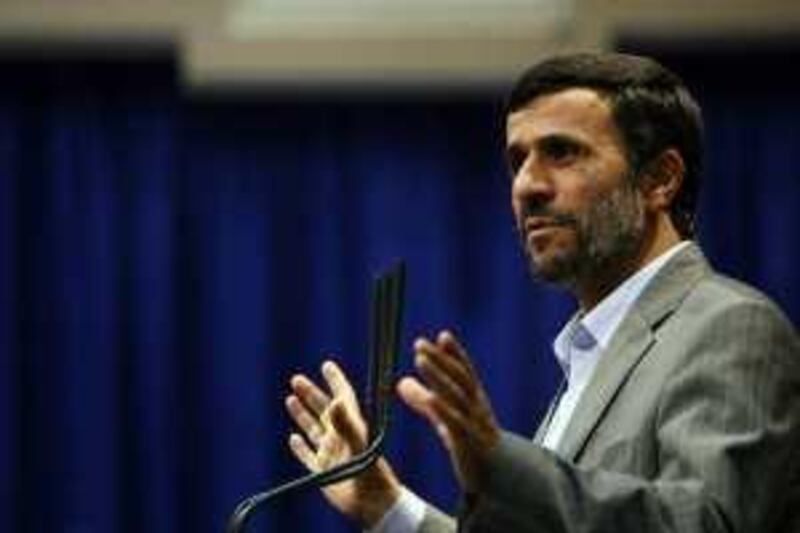 In this photo released by Mehr News Agency, Iranian President Mahmoud Ahmadinejad speaks during a meeting in Tehran, Iran, Saturday July, 4, 2009. (AP photo/ISNA, Bagher Nassir)  EDITORIAL USE ONLY -- EDITORS NOTE AS A RESULT OF AN OFFICIAL IRANIAN GOVERNMENT BAN ON FOREIGN MEDIA COVERING SOME EVENTS IN IRAN, THE AP WAS PREVENTED FROM INDEPENDENT ACCESS TO THIS EVENT. *** Local Caption ***  XHS105_IRAN_.jpg