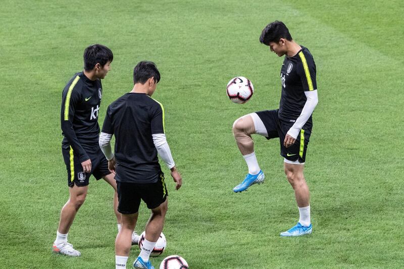 DUBAI, UNITED ARAB EMIRATES. 18 November 2019. The Korean national football team practise at Zayed Stadium ahead of their game tomorrow against Brazil. (Photo: Antonie Robertson/The National) Journalist: Amith Pasella Section: Sport.
