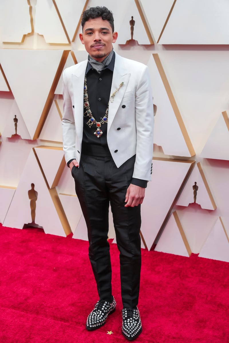 Anthony Ramos, wearing Dolce & Gabbana, arrives at the Oscars on Sunday, February 9, 2020, at the Dolby Theatre in Los Angeles. EPA