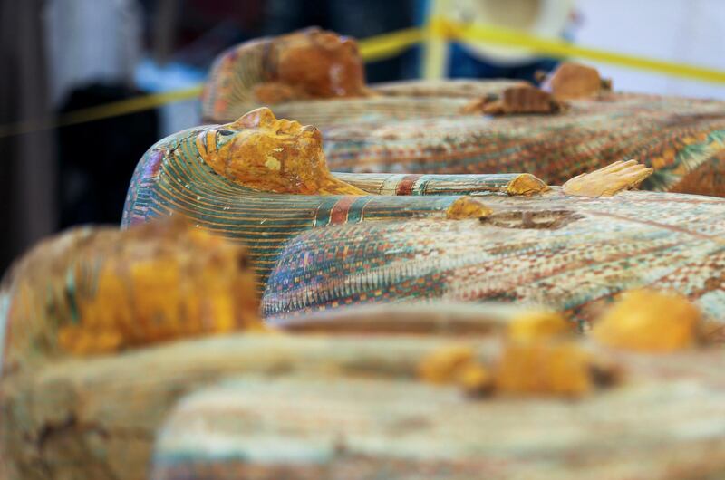 Painted ancient coffins are seen at Al-Asasif necropolis, unveiled by Egyptian antiquities officials in the Valley of the Kings in Luxor, Egypt. Reuters