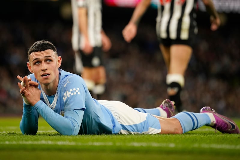 Manchester City's Phil Foden after missing a chance. AP