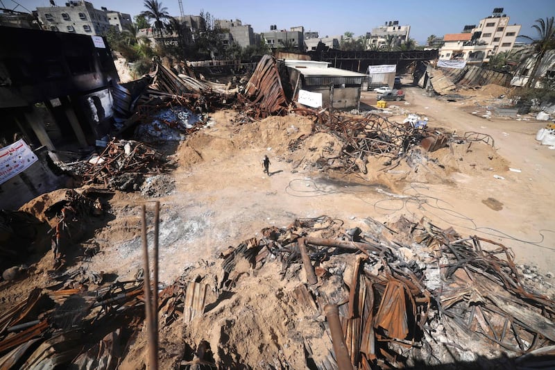 An agricultural fertiliser factory targeted in recent Israeli air strikes, in Beit Lahia. AFP