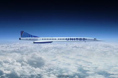 An artist’s rendition of United Airlines Boom Supersonic Overture jet. Courtesy Boom