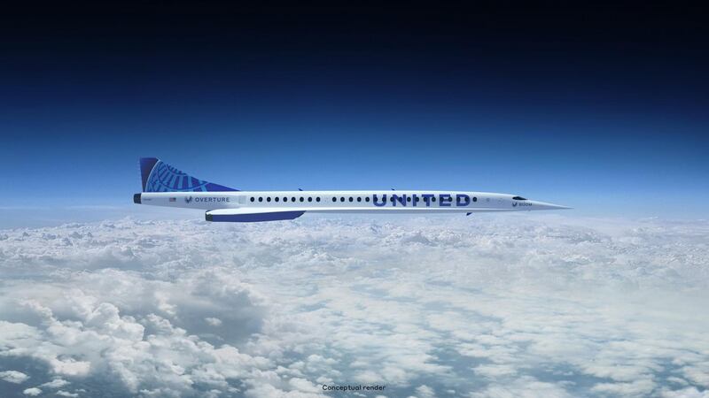 An artist’s rendition of United Airlines Boom Supersonic Overture jet. Courtesy Boom