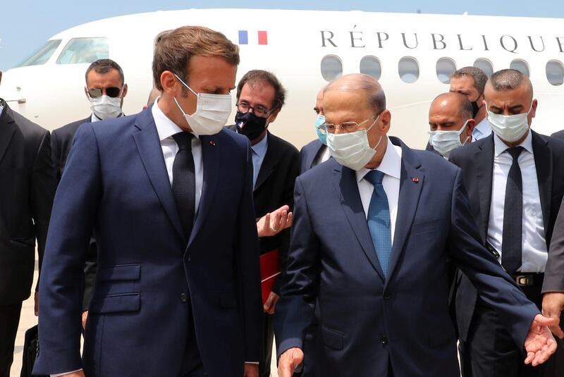 "Lebanon is not alone," Mr Macron tweeted shortly after landing. Dalati Nohra/Reuters