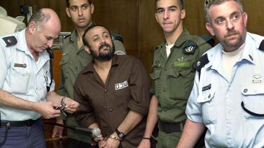 Marwan Barghouti entering a Tel Aviv courtroom in November 2002.