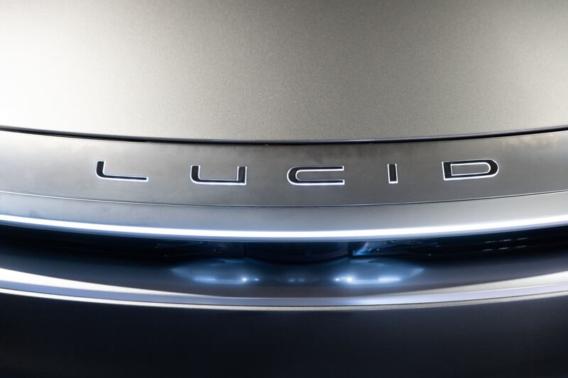 The grille of a Lucid Motors Air Grand Touring EV at the company's showroom in New York. Bloomberg