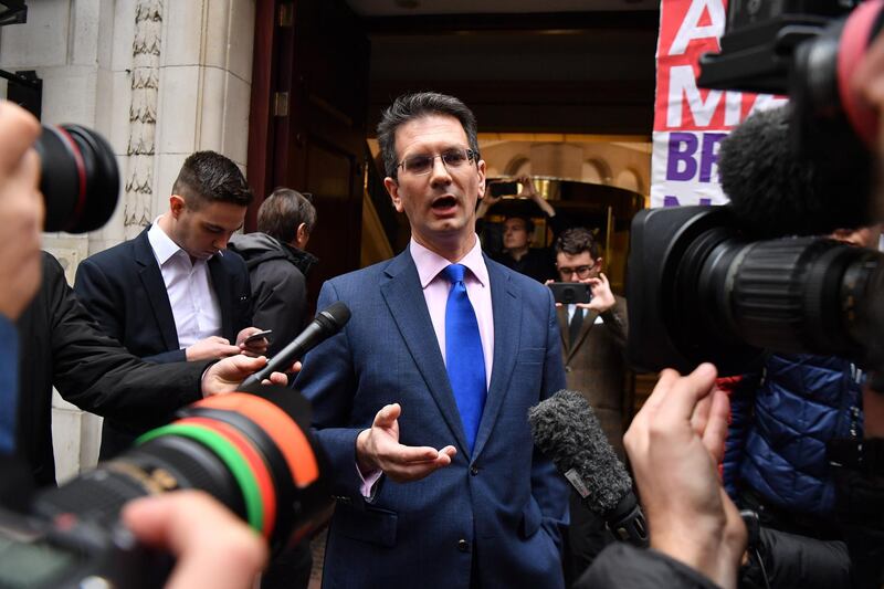 Conservative MP Steve Baker speaks to the media in Westminster near the Houses of Parliament in London on November 16, 2018. - British Prime Minister Theresa May battled on November 16 to salvage a draft Brexit deal and her own political future. After a tumultuous Thursday in which ministers resigned and members of her own party plotted to oust her, May  faced the public to defend her position, in a radio phone-in. Baker stood beside fellow Tory Jacob Rees-Mogg on November 15 as Rees-Mogg called for a new leader of the Conservative Party. (Photo by Ben STANSALL / AFP)