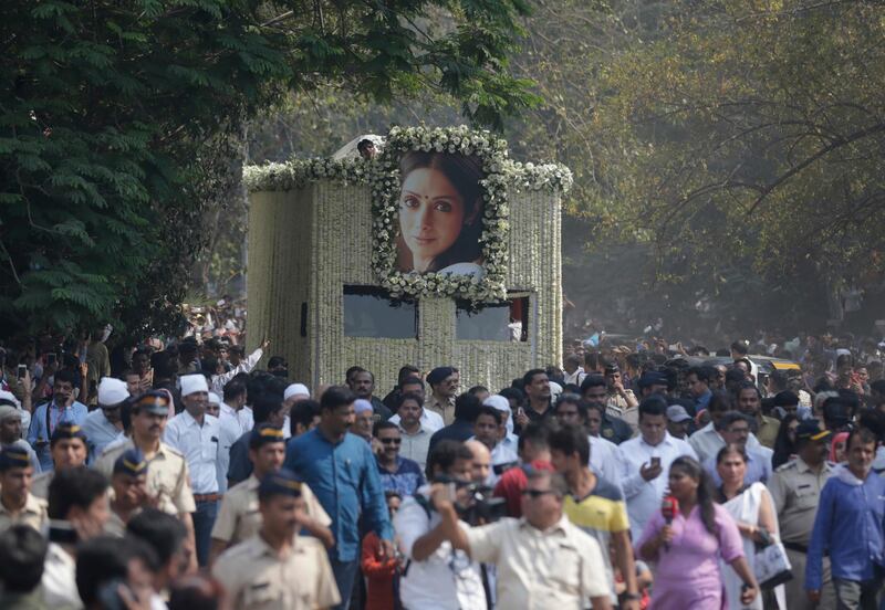Sridevi's funeral procession. Rafiq Maqbool / AP Photo