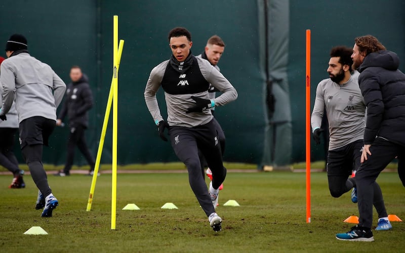 Liverpool's Trent Alexander-Arnold, centre. PA