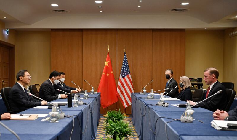 Yang Jiechi of China and Jake Sullivan of the US have a meeting in Rome, Italy, last month. AP