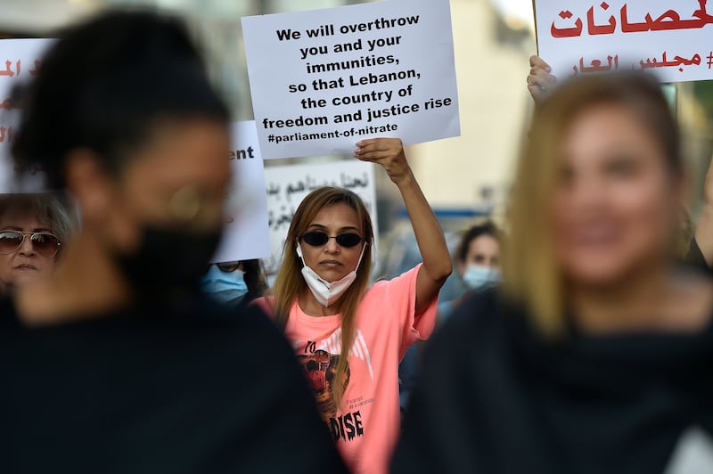 Protesters outside the French embassy in Beirut, Lebanon.  EPA