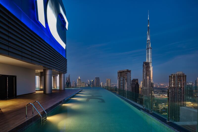 The Malibu Pool on the 64th floor that offers panoramic skyline views.