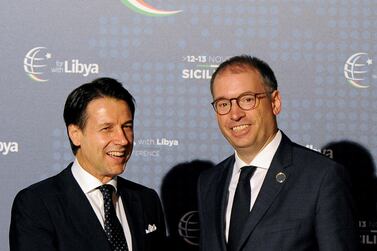 Italy's Prime Minister Giuseppe Conte welcomes German Foreign Minister Niels Annen at the international conference on Libya in Palermo, Italy, in November 2018. REUTERS