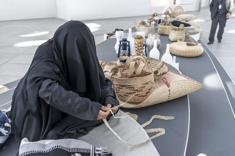 ABU DHABI, UNITED ARAB EMIRATES. 01 DECEMBER 2018. BIGPICTURE OPTION. UAE National Day Program at the Louvre Abu Dhabi. Traditional basket weaving. (Photo: Antonie Robertson/The National) Journalist: None. Section: National.